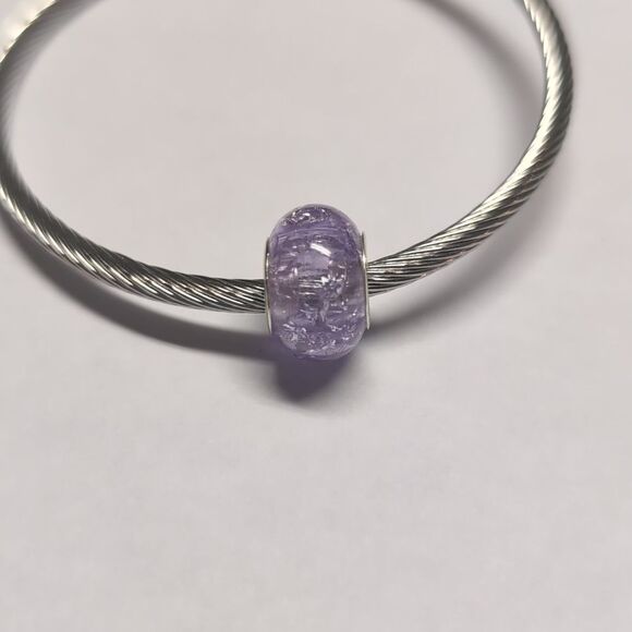 Purple "Crushed Glass" Charm for Pandora Style Bracelet - Picture 2 of 4